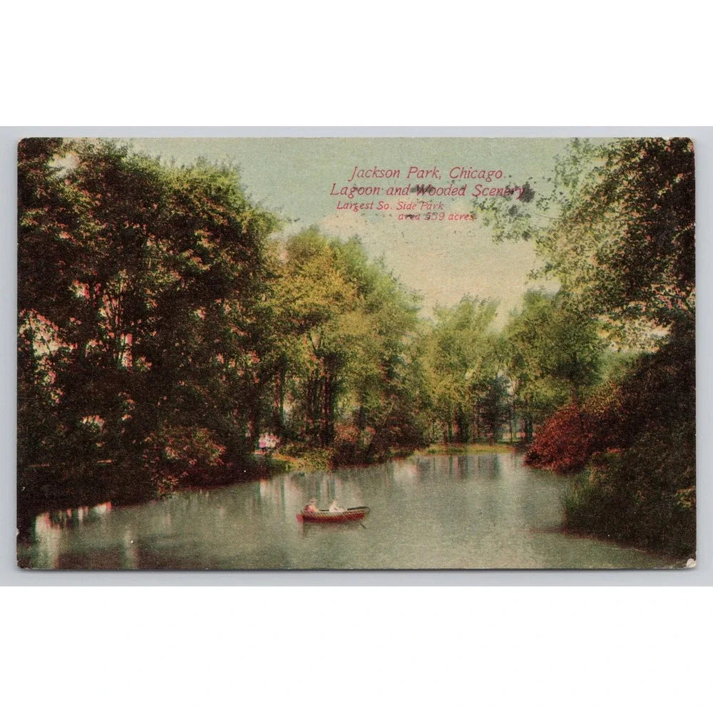Jackson Park Chicago Lagoon Wooded Scene Postcard‎ Vintage 1910s Postally Used